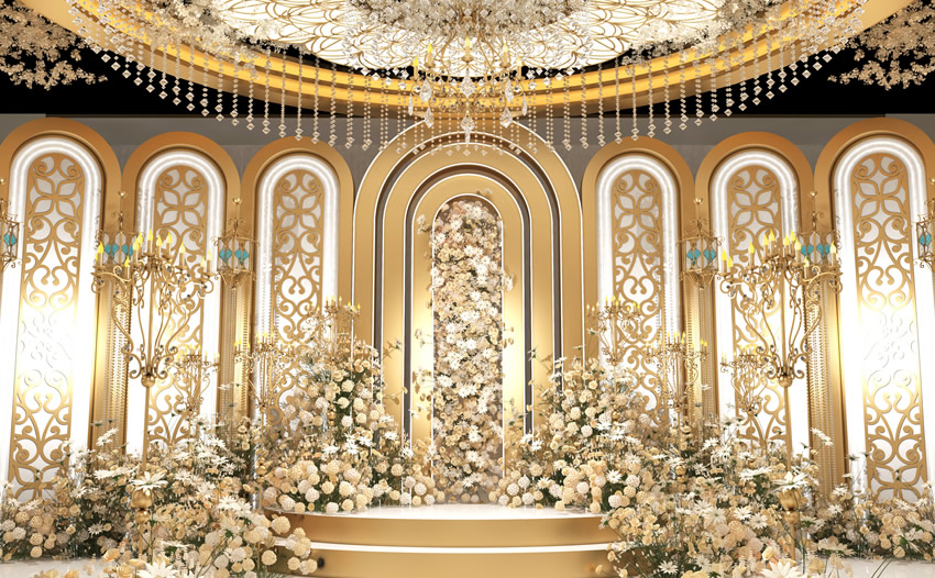工农香槟色调婚礼堂效果展示